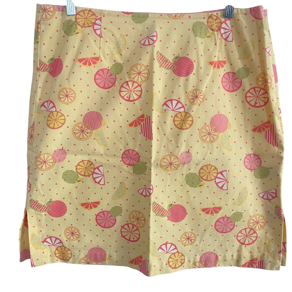 Vintage Christopher & Banks Yellow Citrus Fruit Print‎ A-Line Skirt Size 12 Y2K